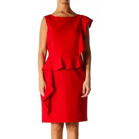 Calvin Klein Dresses & Skirts - Calvin Klein Size 6 Ruffle Church Scuba Sheath Dress Peach Business Corporate